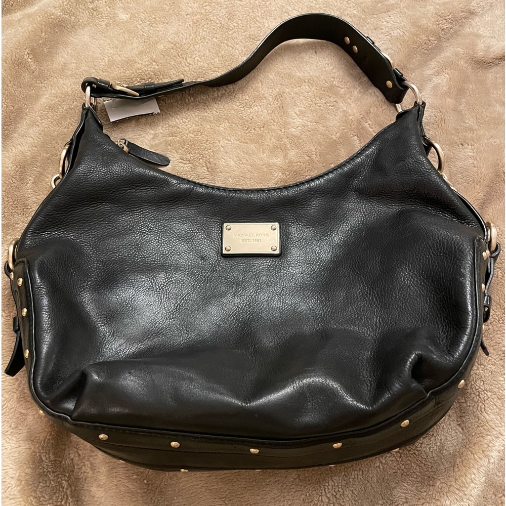MICHAEL KORS black leather handbag with gold hardware - Picture 2 of 7